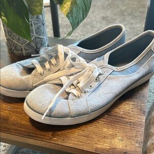 Keds Light Blue and White Pinstripe Sneakers